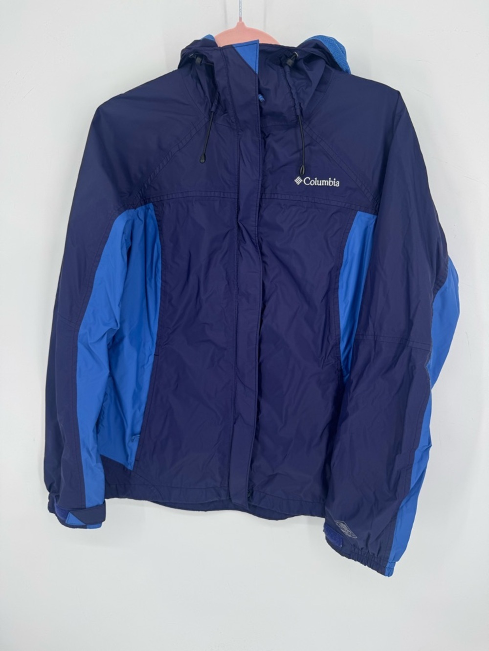 Columbia Women's Waterproof Omni-Tech Two-Tone Blue Hooded Jacket Size Medium